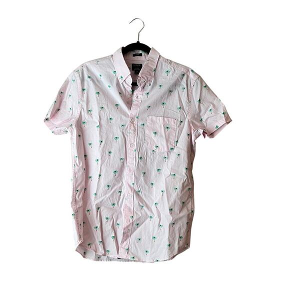 J. Crew Men’s Flex Wash Slim Collared Button Down Shirt Medium Pink Palm Tree - Picture 1 of 6